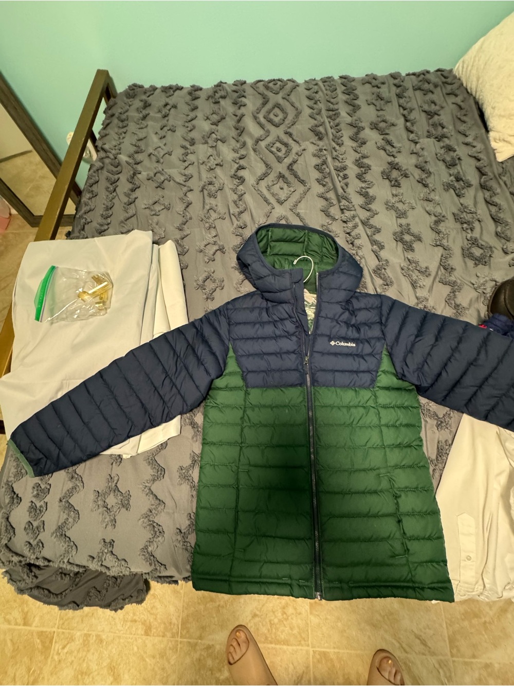 Columbia Kids Navy and Forest Green Colorblock Puffer Jacket